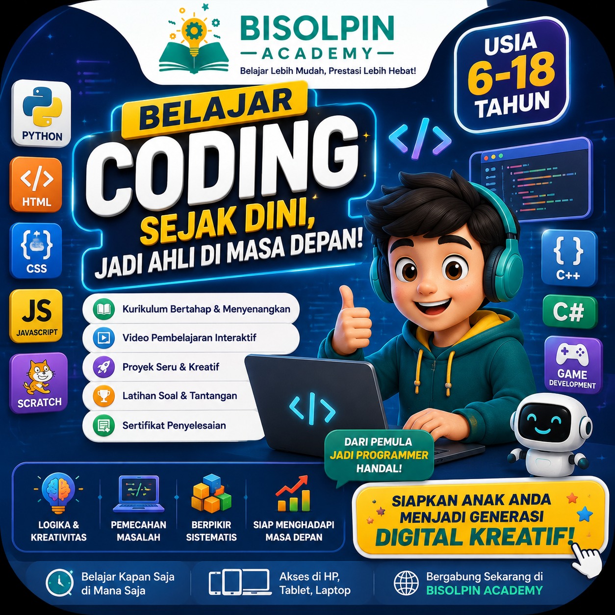 Kursus Coding Anak Usia 6-18 Tahun